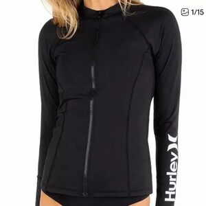 Hurley Black Zip-Front Rashguard